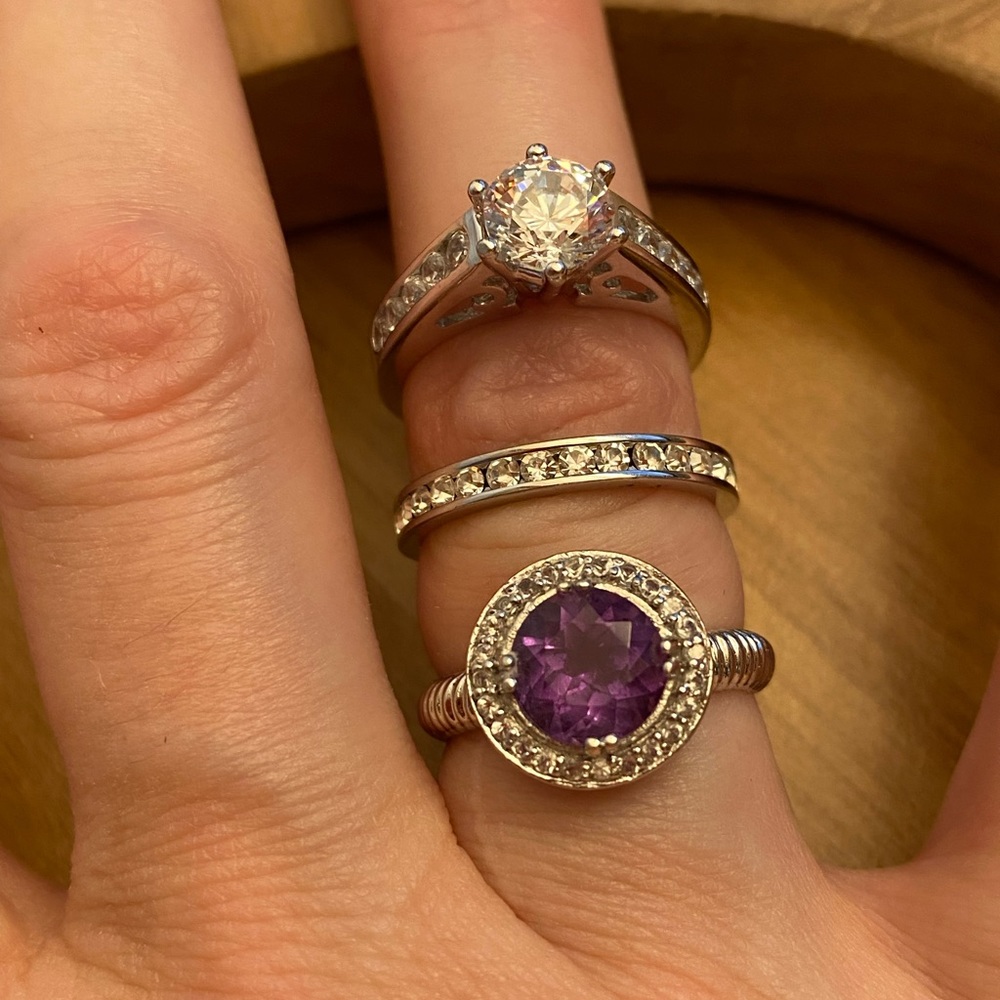 Beautiful CZ & Amethyst glass 925 silver rings!